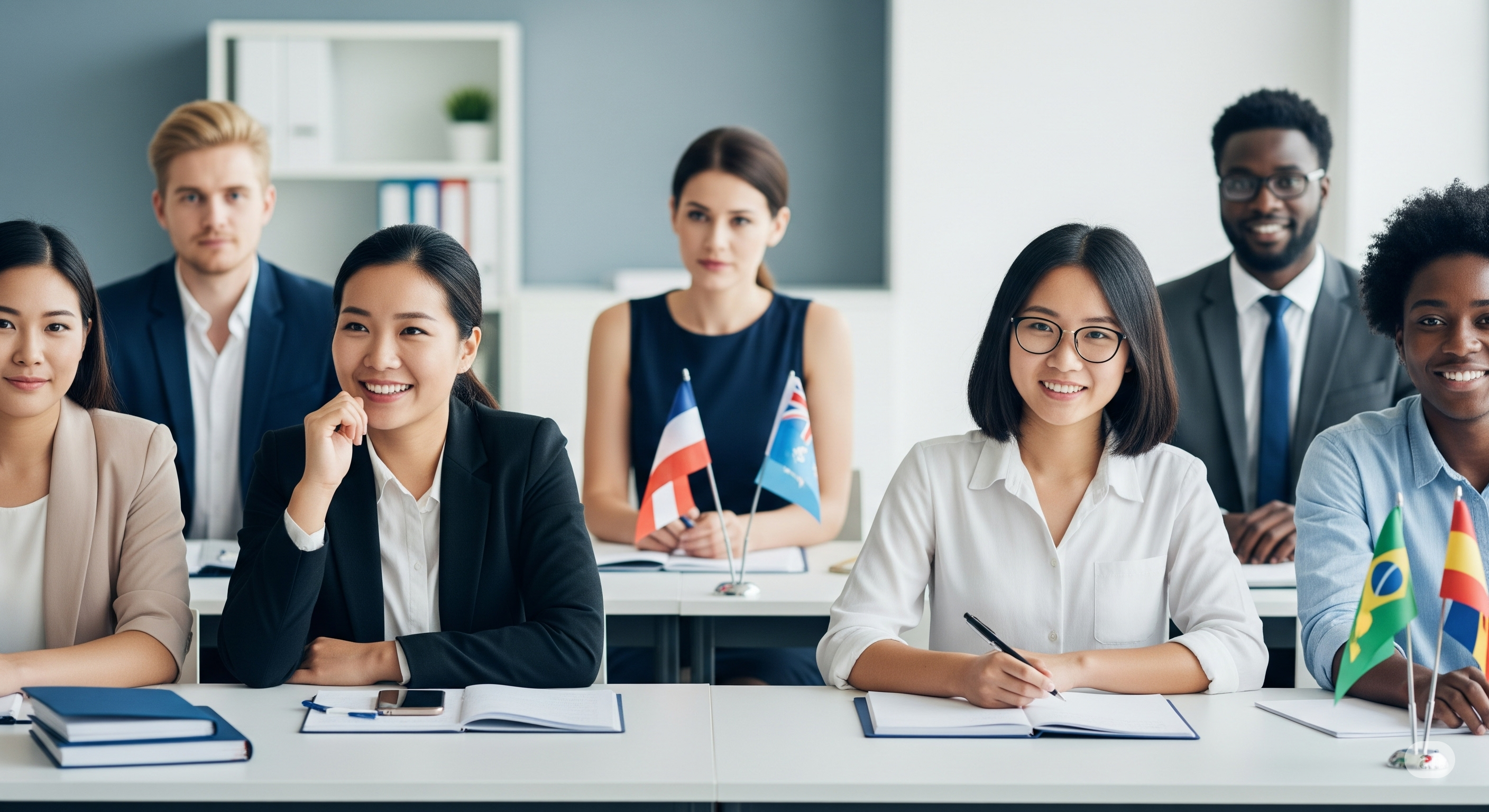 Diverse individuals demonstrating multilingual communication